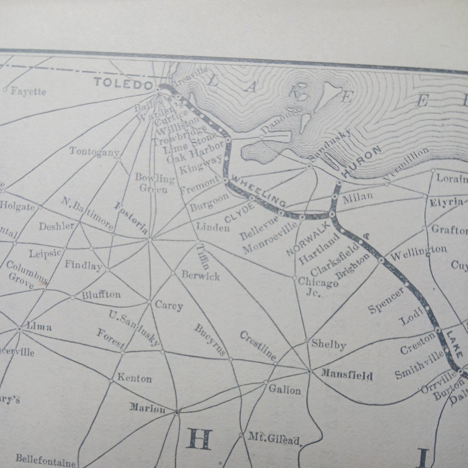 1892 railroad map Wheeling & Lake Erie Railway Ohio West Virginia all stations