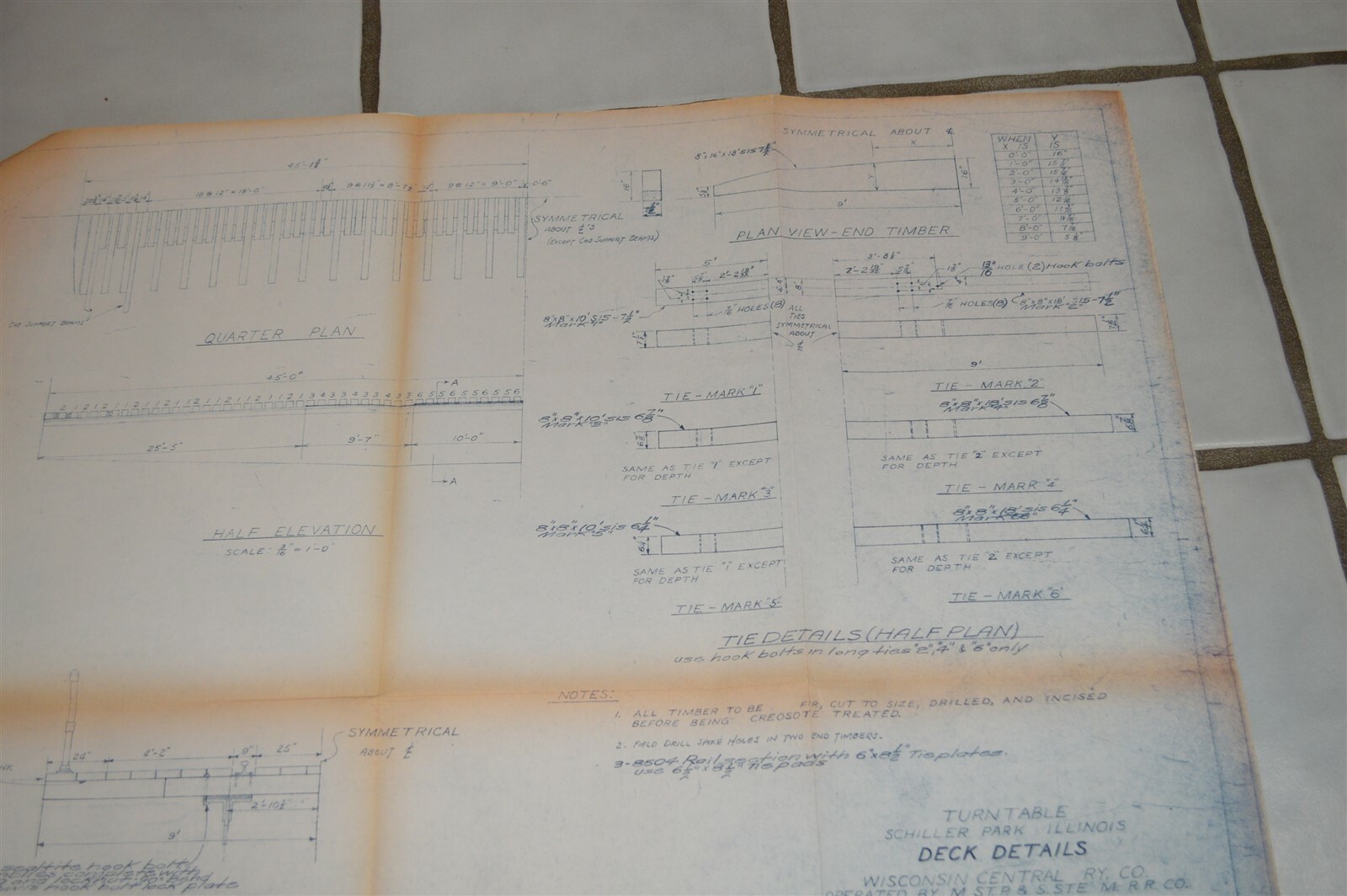 1952 Milwaukee Road Railroad Schiller Park Illinois Turntable Deck blueprint
