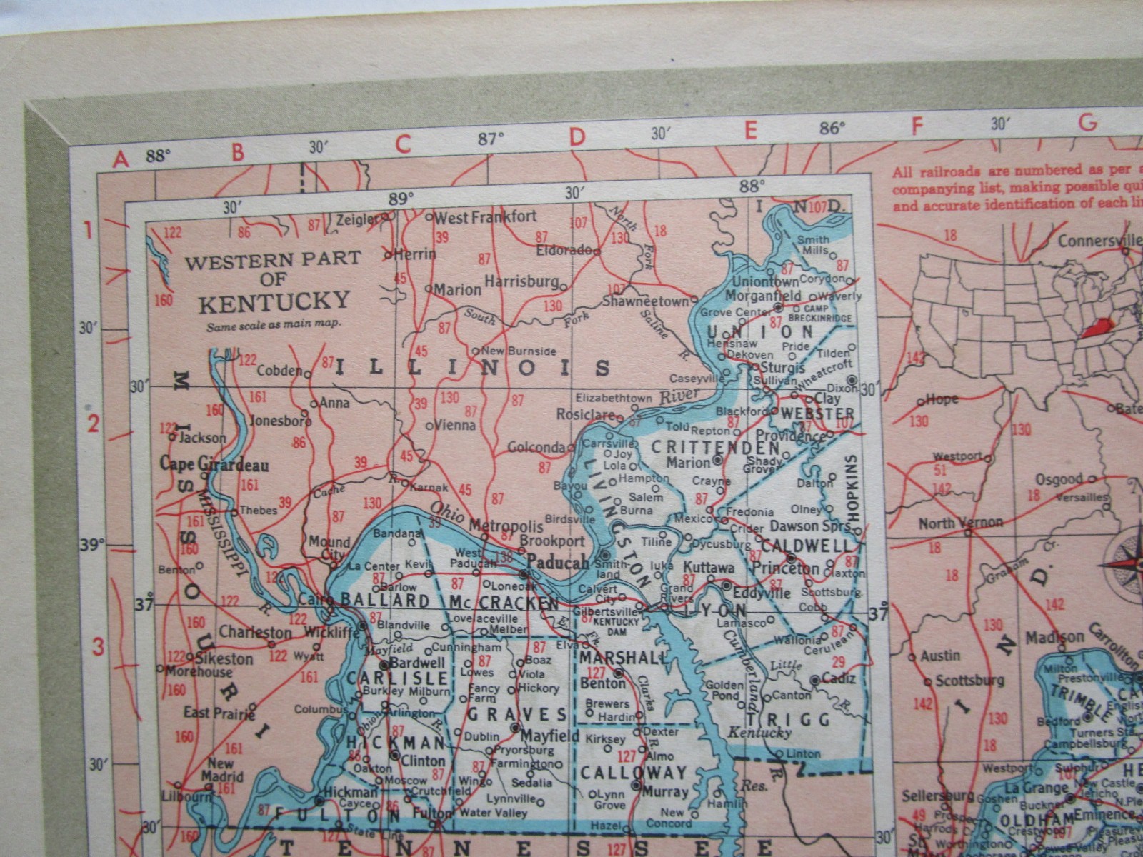 KS KY Vtg 1951 KANSAS RAILROAD Map KANSAS CITY SOUTHERN, CB&Q, ATSF or KENTUCKY