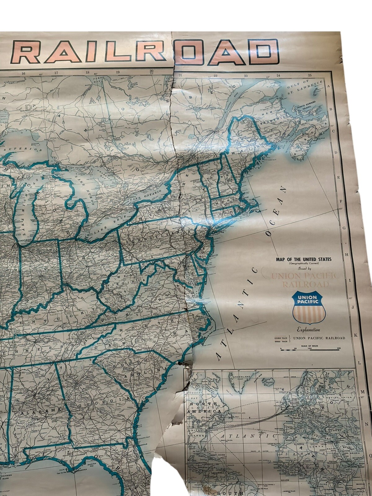 Vintage Map of Union Pacific Railroad United States