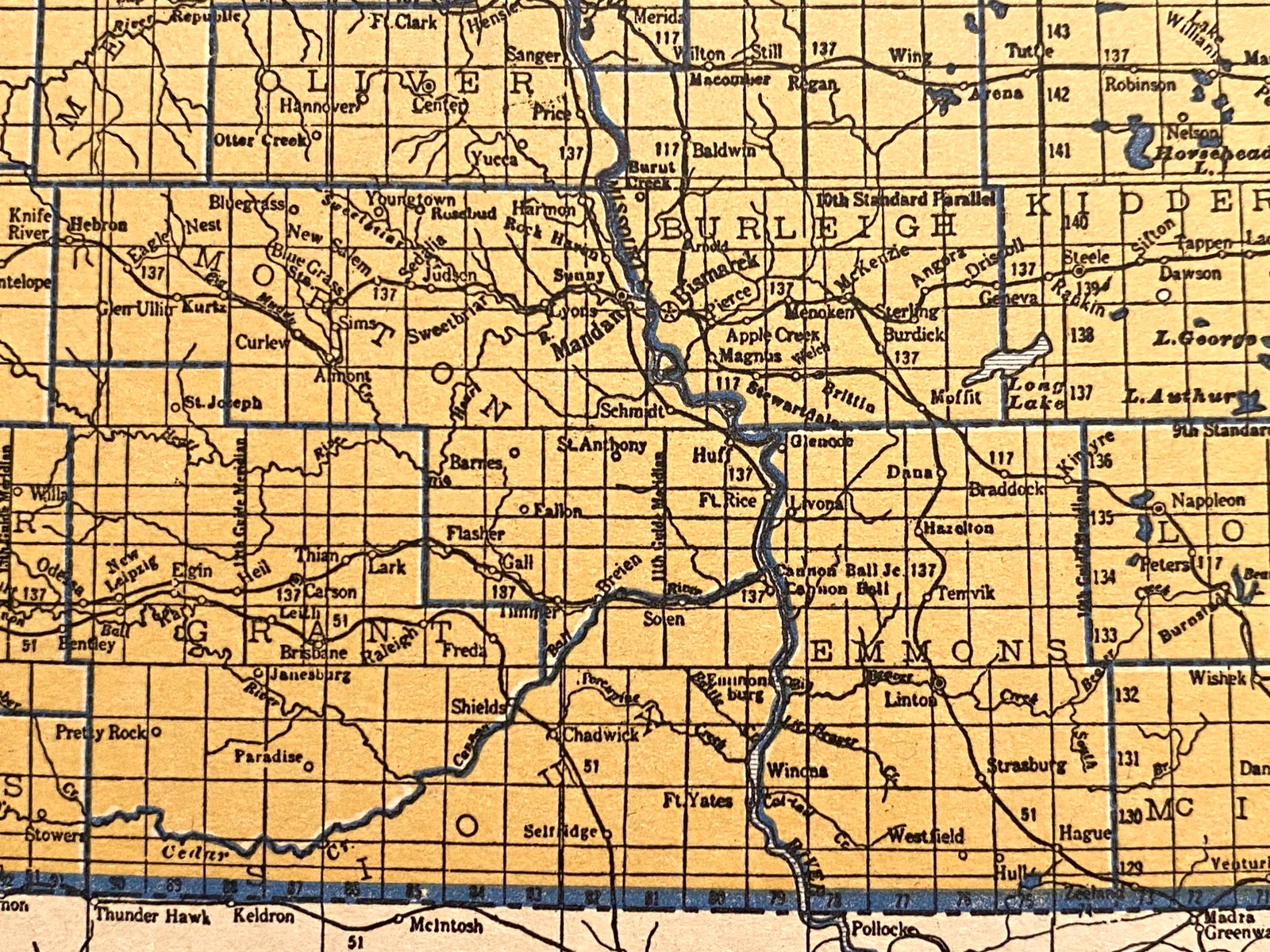 NORTH DAKOTA & OHIO c 1935 County & Railroad Maps. Hammond & Co. 9×12″ VG-F