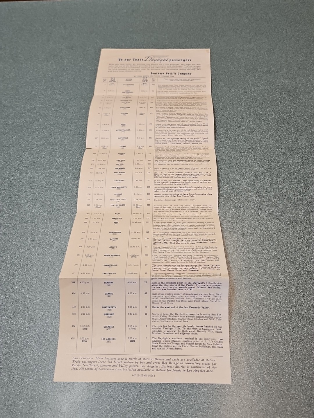 Southern Pacific Railroad Daylight Trip Map