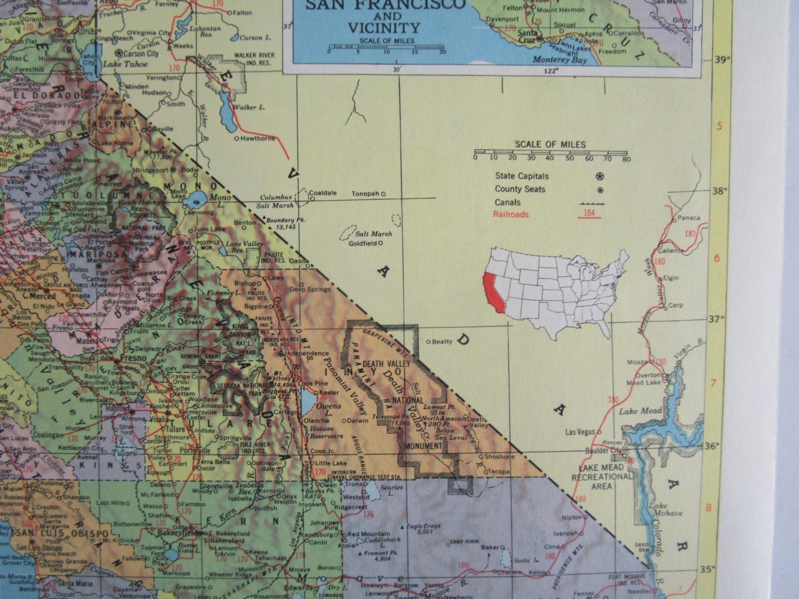 CA AR Vintage 1957 CALIFORNIA RAILROAD MAP. ARKANSAS 1950s ASHLEY DREW NRTH’N RR