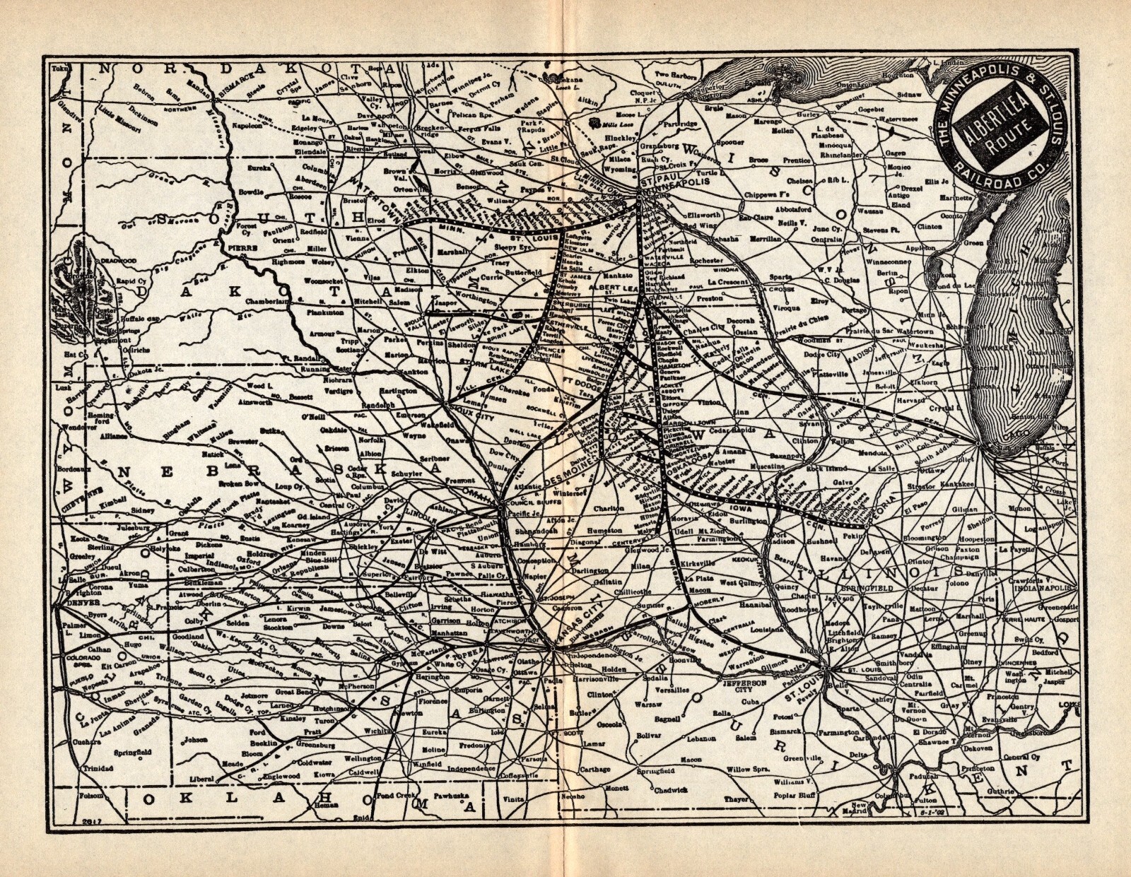 1902 Antique Minneapolis & St Louis Railroad Map Albert Lea Route Map 1481