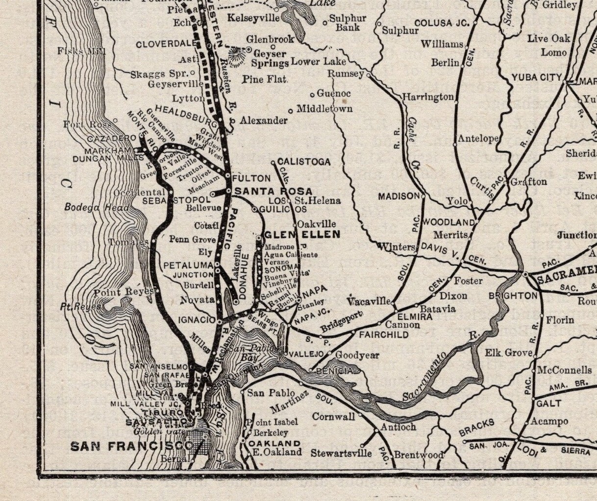 1910 Antique Northwestern Pacific Railroad Map Vintage Railway Map 2389