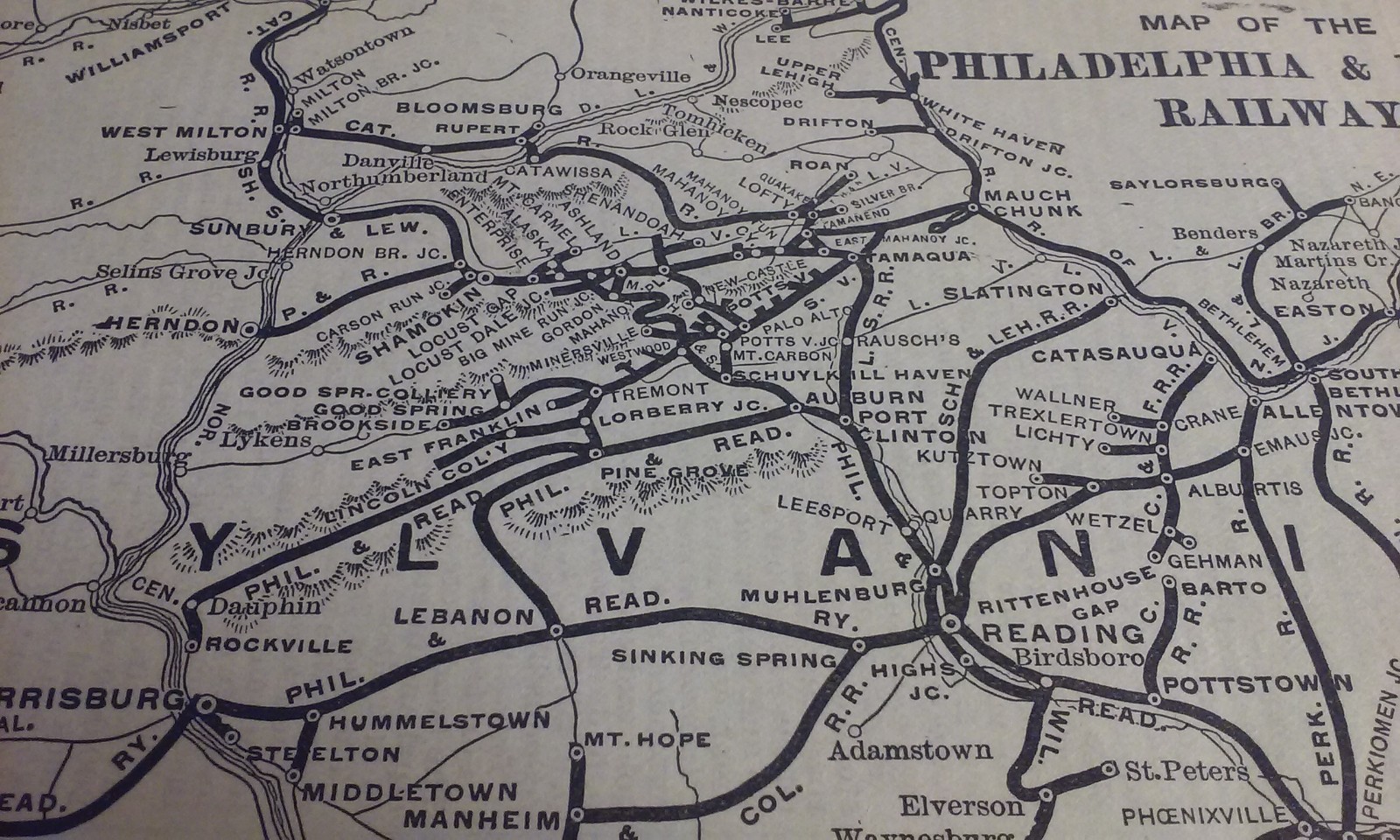 Rare 1903 Railroad Map of The Philadelphia & Reading Railway Routes &Connections