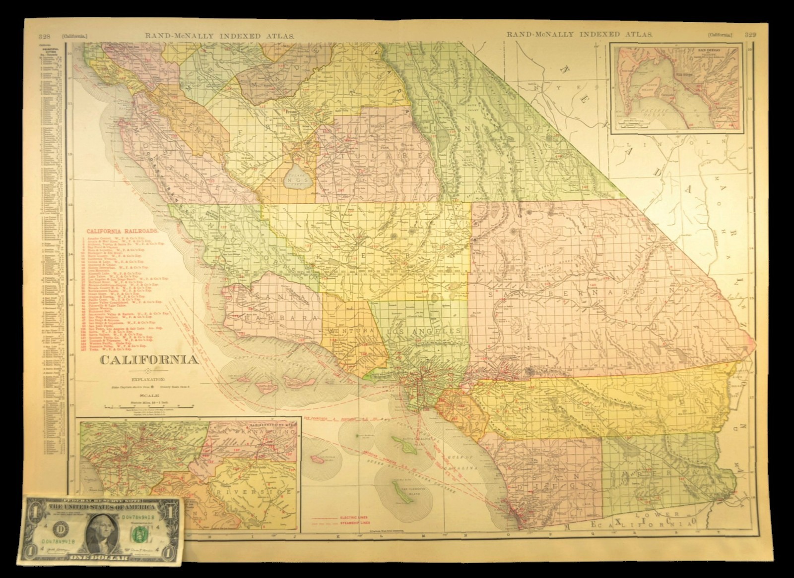 1911 Antique Southern California Railroad Map ORIGINAL Atlas Map SP RR DATED