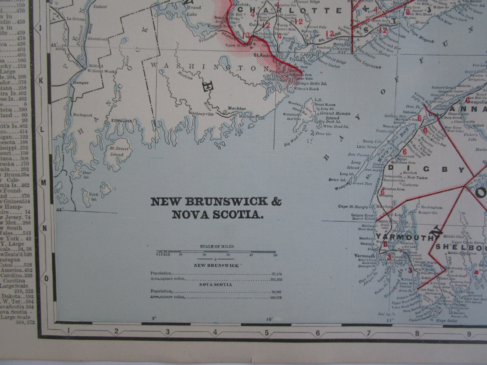 1896 NEW BRUNSWICK & NOVA SCOTIA Map. CANADA Cram RAILROAD. MONETON & BUCTOUCHE