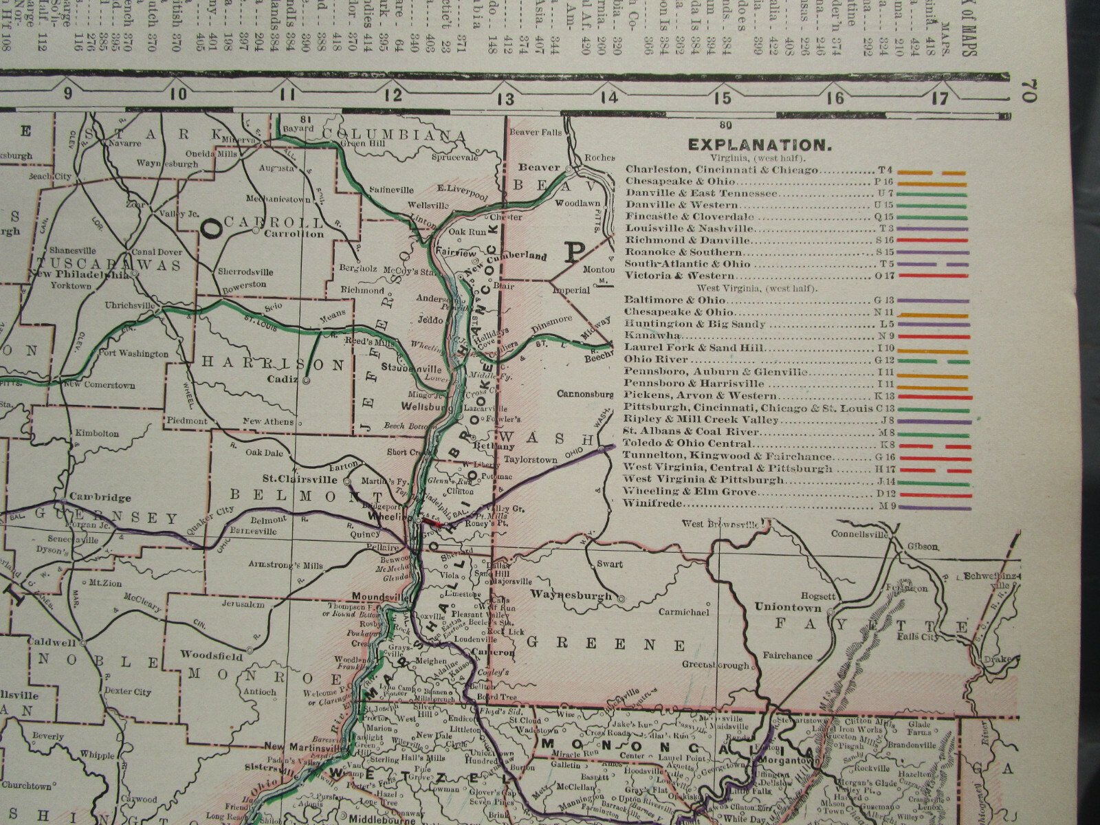 VA WV 1892 WESTERN VIRGINIA & W WEST VIRGINIA Cram RAILROAD Map. KANAWHA RR