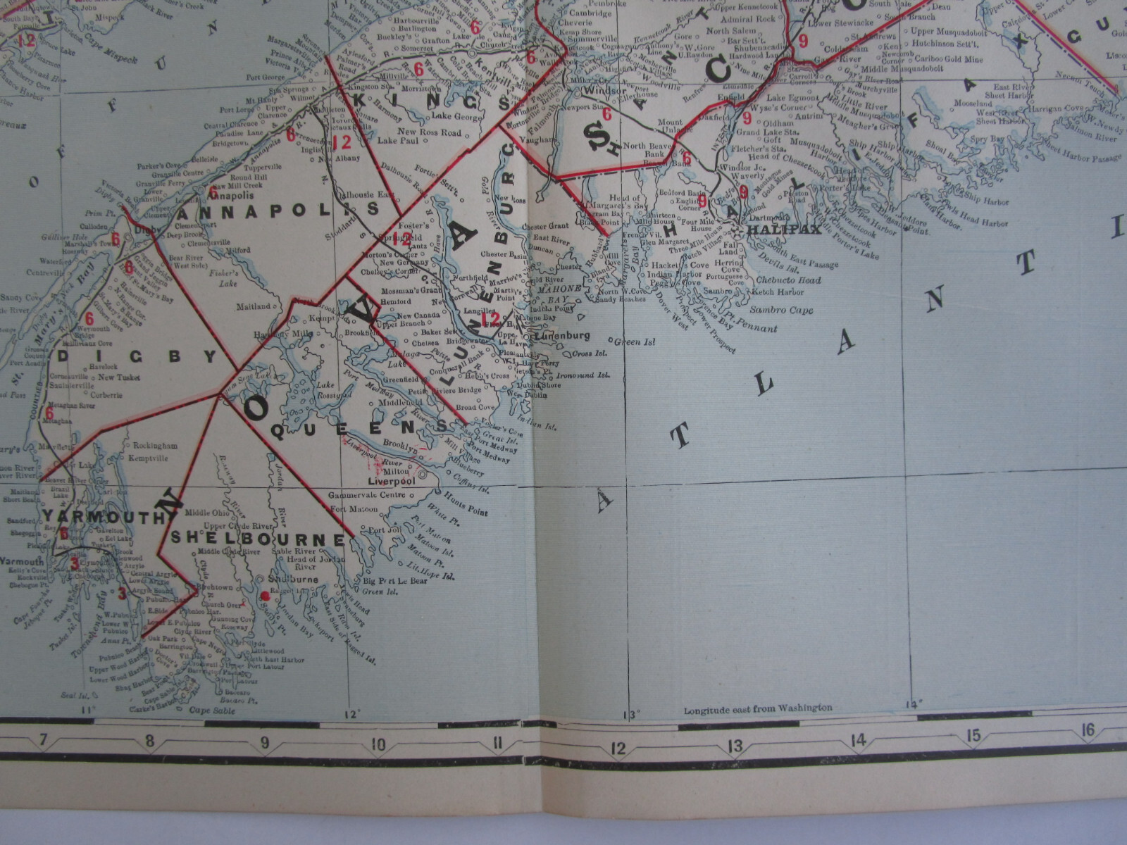 1896 NEW BRUNSWICK & NOVA SCOTIA Map. CANADA Cram RAILROAD. MONETON & BUCTOUCHE