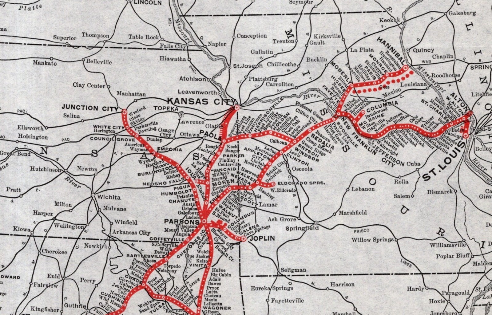 1924 Antique MKT Railroad Map Missouri Kansas Texas Lines Railroad Map 2690