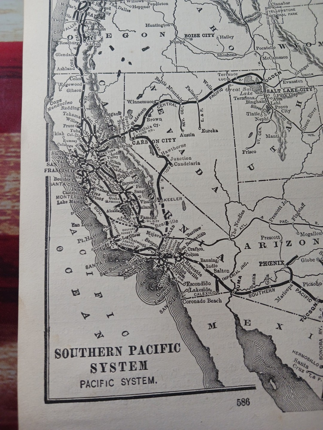 1905 Train Route Map SOUTHERN PACIFIC SYSTEM western USA all Lines Stations
