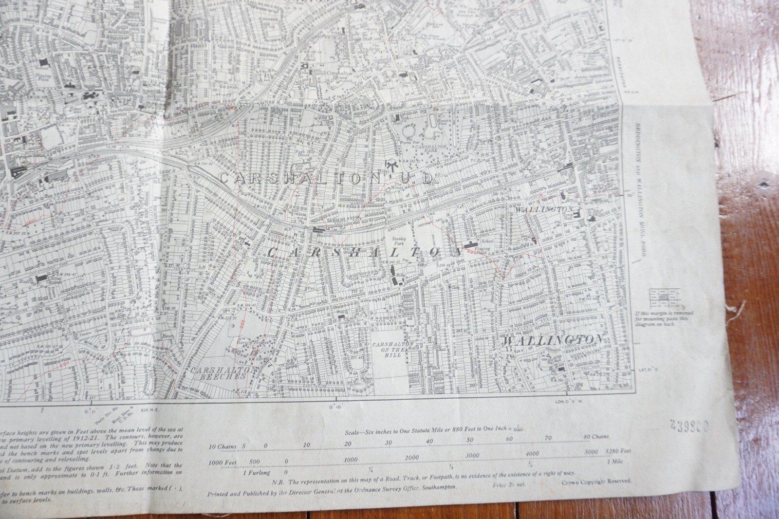 1933 Carshalton Wallington Sutton Surrey Southern Railway OS Railway Linen Map