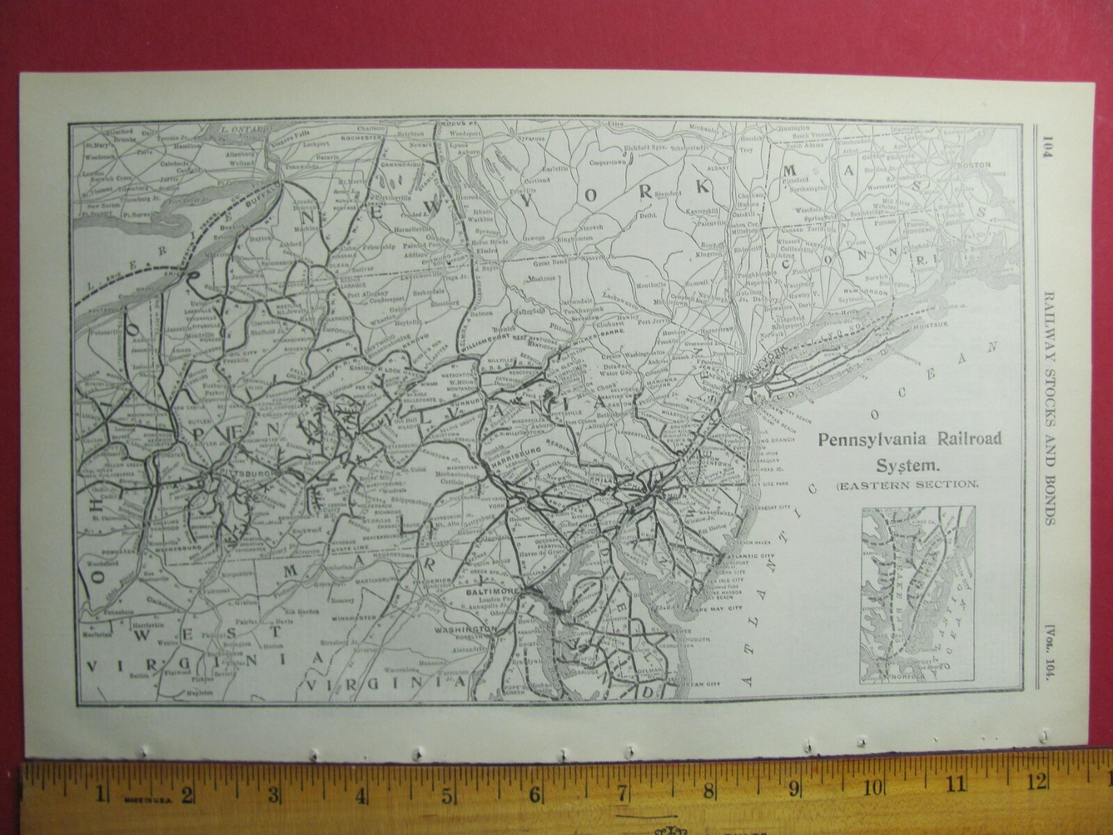 1917 PENNSYLVANIA RAILROAD EASTERN SECTION SYSTEM MAP PRR RR DEPOTS STATIONS