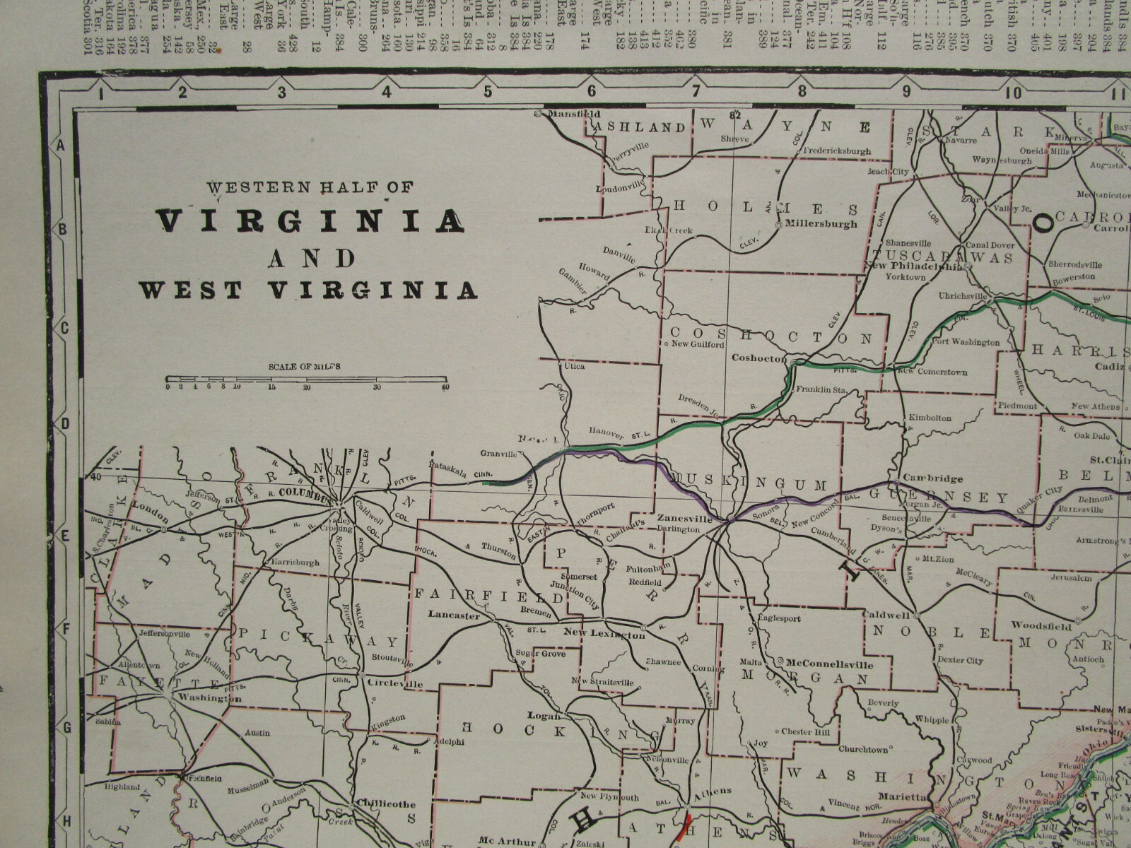 VA WV 1892 WESTERN VIRGINIA & W WEST VIRGINIA Cram RAILROAD Map. KANAWHA RR