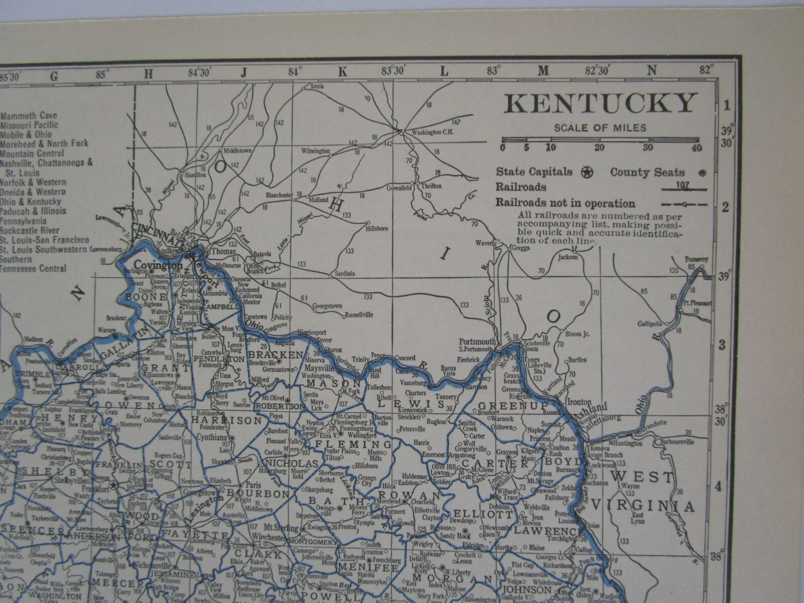KS KY 1933 KANSAS RAILROAD Map LEAVENWORTH & TOPEKA RR ~or~ KENTUCKY Map. CADIZ