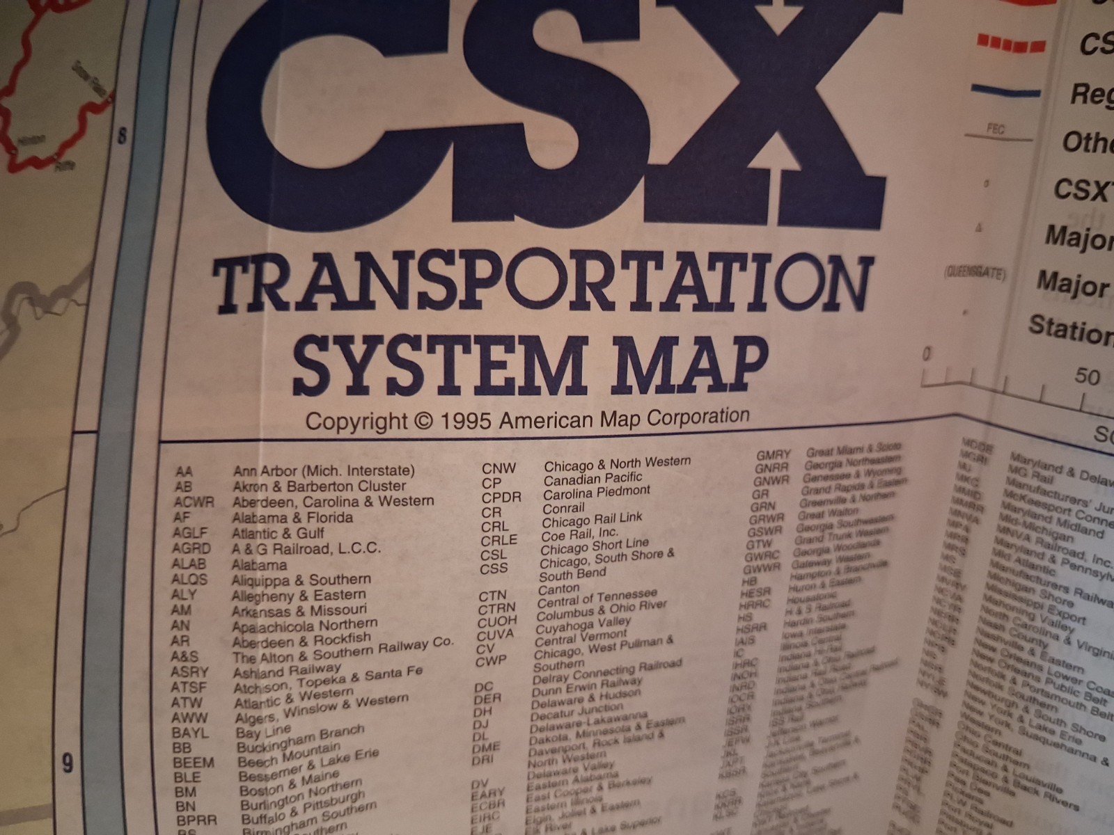 Appears Never Used 1995 Vintage CSX Transportation Railroad System Map