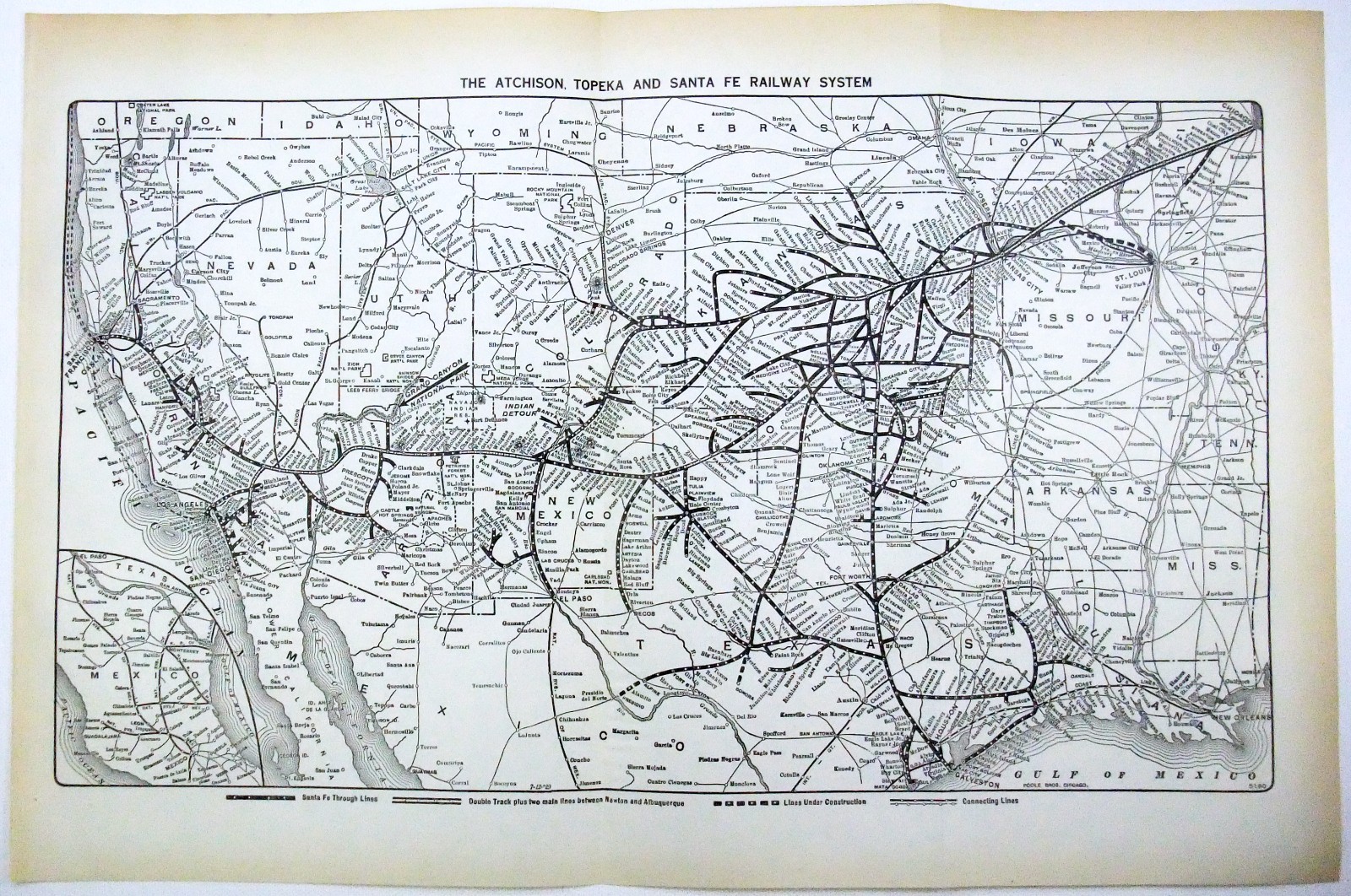 Atchison Topeka & Santa Fe – Original 1929 Railway Map by Poole Bros. Vintage