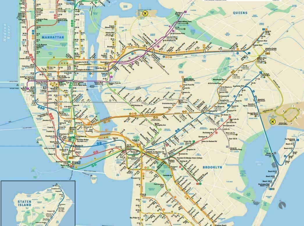 Current New York MTA NYC Subway Train & LIRR Map + Manhattan Bus Map Combo Set
