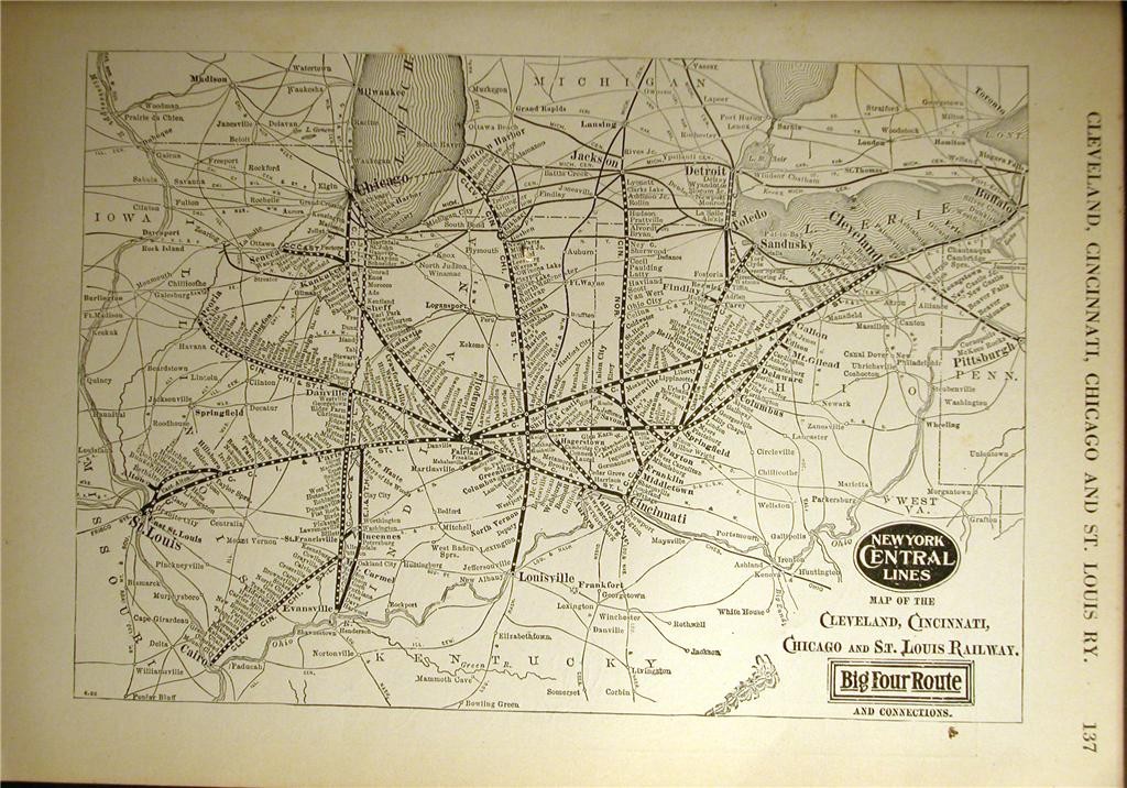 NEW YORK CENTRAL NYC BIG FOUR CCC&STL RAILROAD SYSTEM MAP PA OH STATION HISTORY
