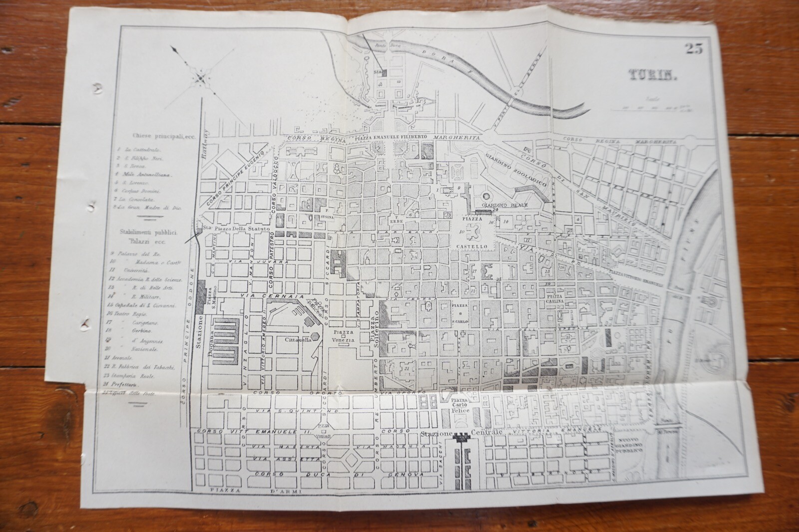 1899 Bradshaws Map of Turin Italy Original Railway Map
