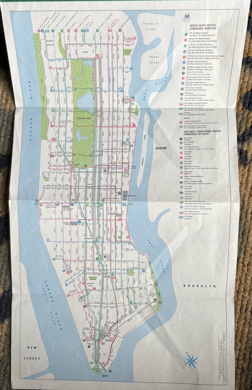 Manhattan New York City Subway And Route Bus Map by Michelin 1985