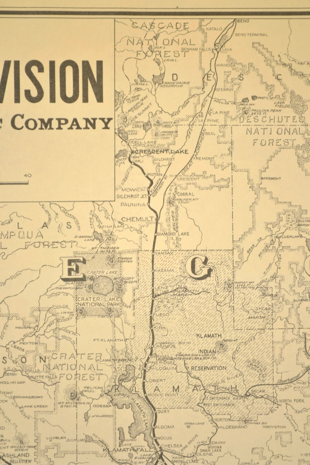ca 1945 Southern Pacific Railroad Map Shasta Line RR Modoc Line Klamath Falls