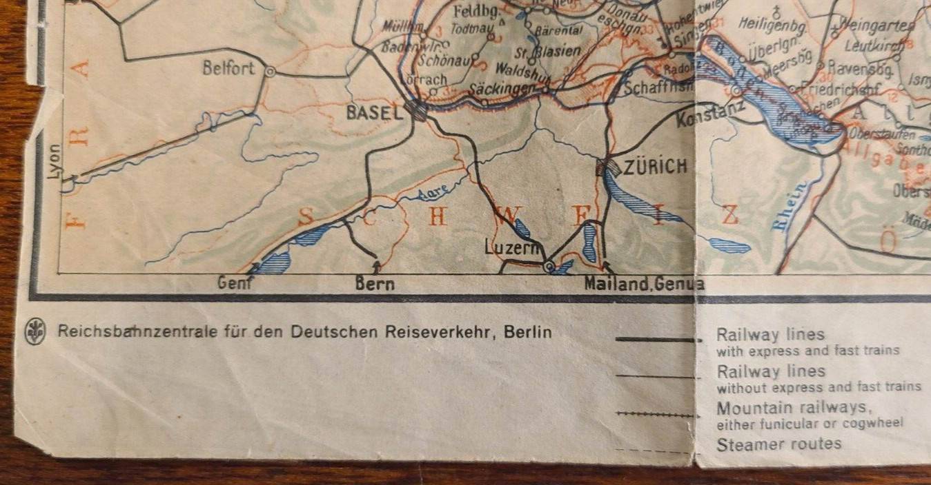 Map of German Railroad and Air Routes – interwar period 1928-38, 16 x 19″