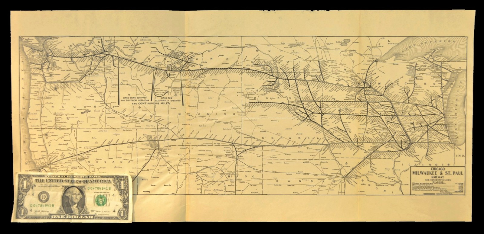 ca1921 CHICAGO MILWAUKEE ST PAUL Railroad Map LARGE Original Antique Vintage