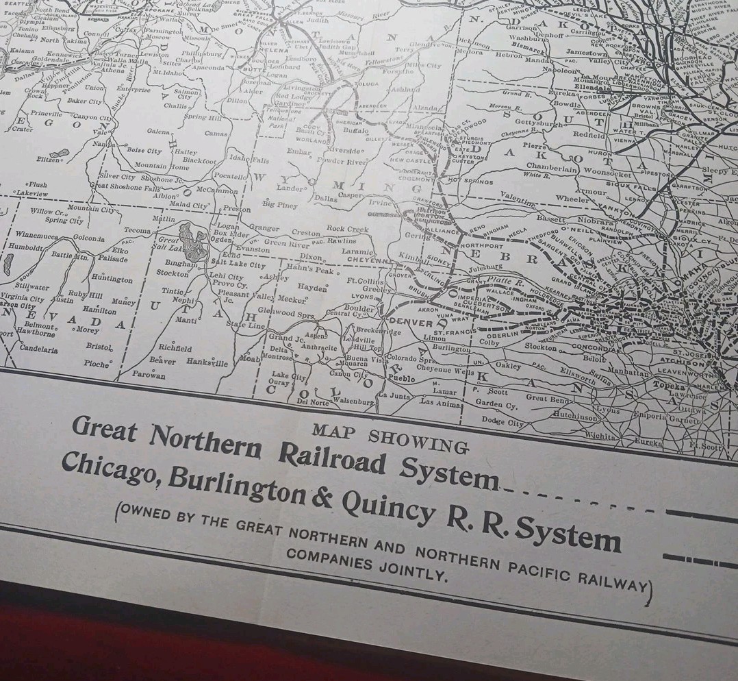 ~1910 Train Route Map GREAT NORTHERN Pacific RAILROAD SYSTEM All Lines 9″x12″