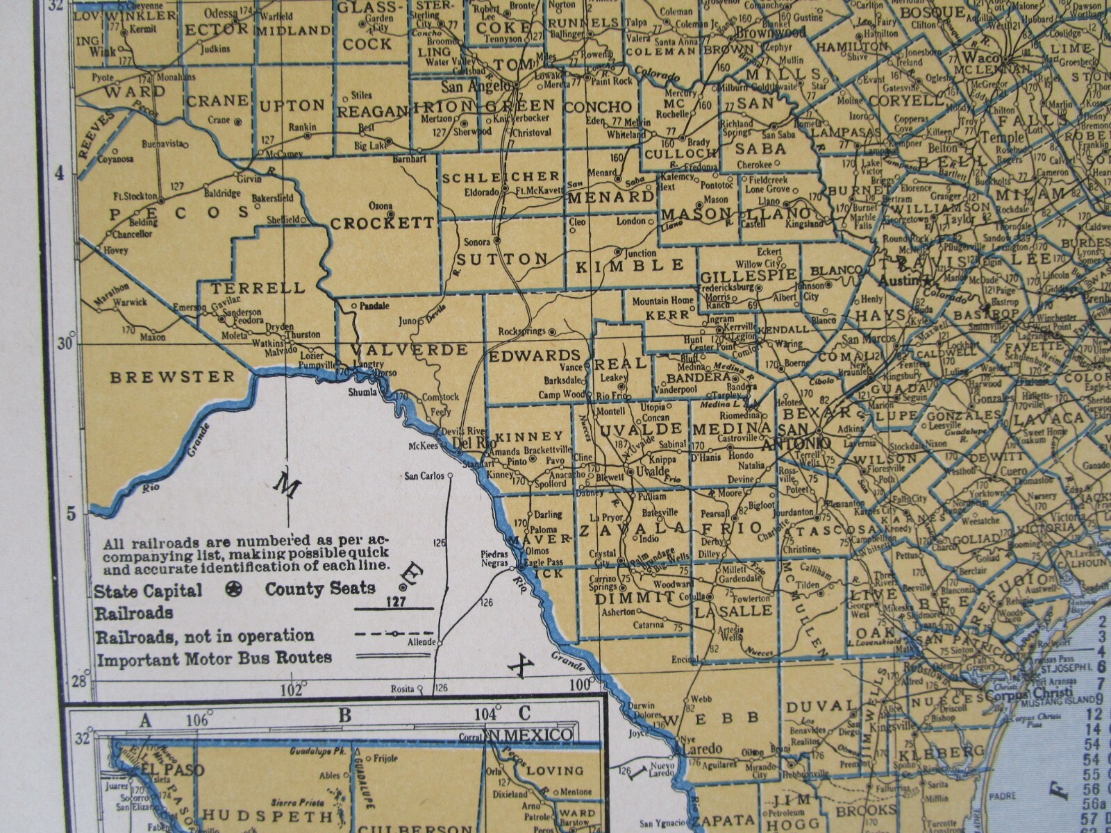 UT TX 1939 UTAH RAILROAD Map. DEEP CREEK RR or TEXAS. SAN BENITO & RIO GRANDE