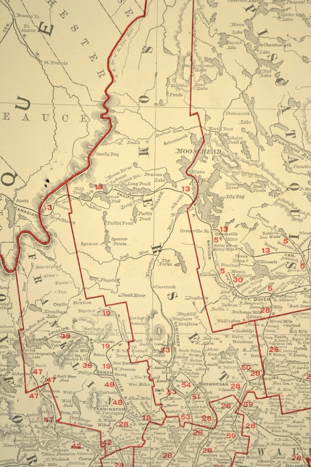 1901 Antique Maine Railroad Map Large Maine Central RR BAR CN RR Atlas Map DATED