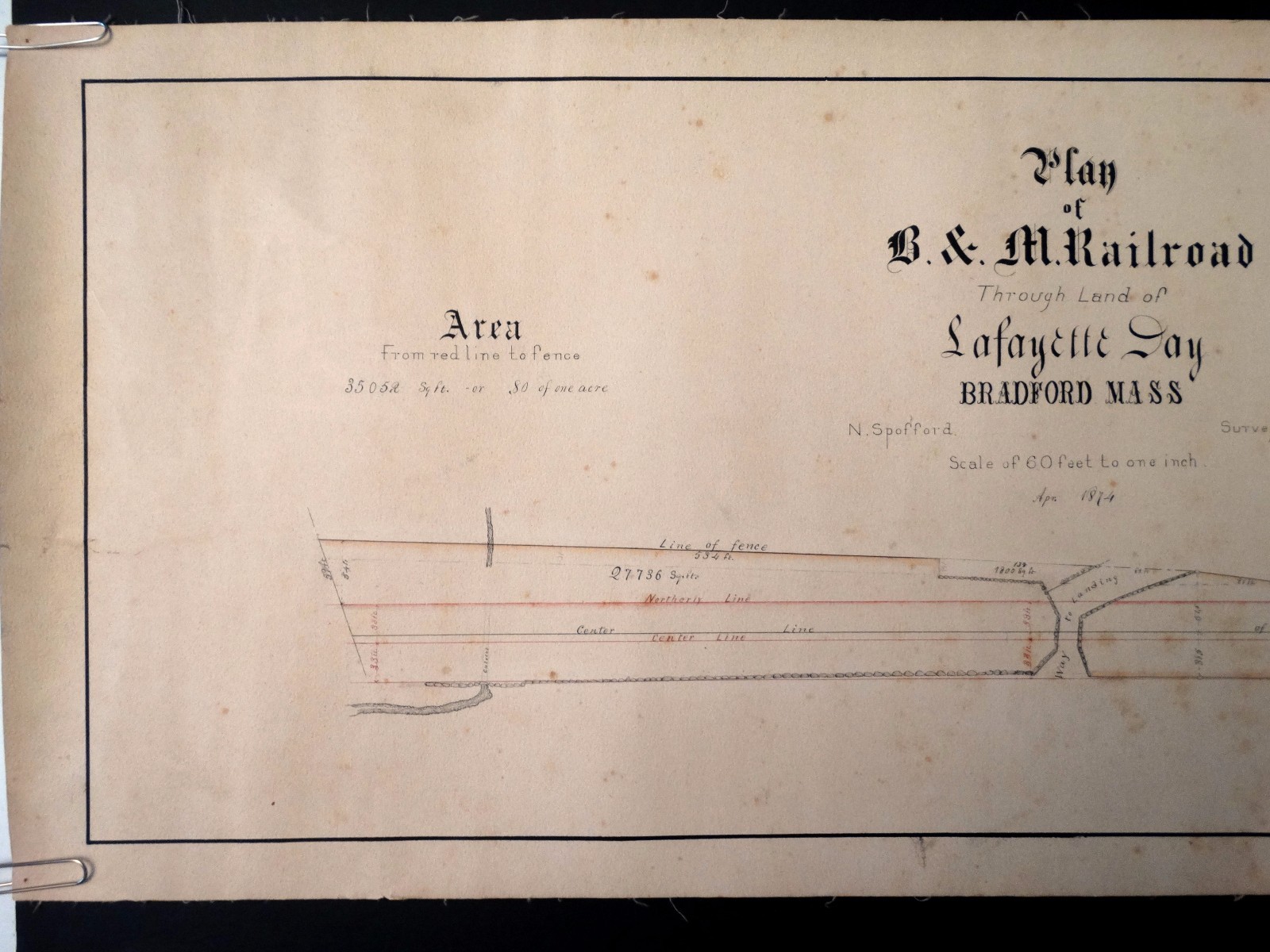 Antique RAILROAD MAP Lot of 2 BRADFORD MA April 1874 B & M Survey Lafayette Day