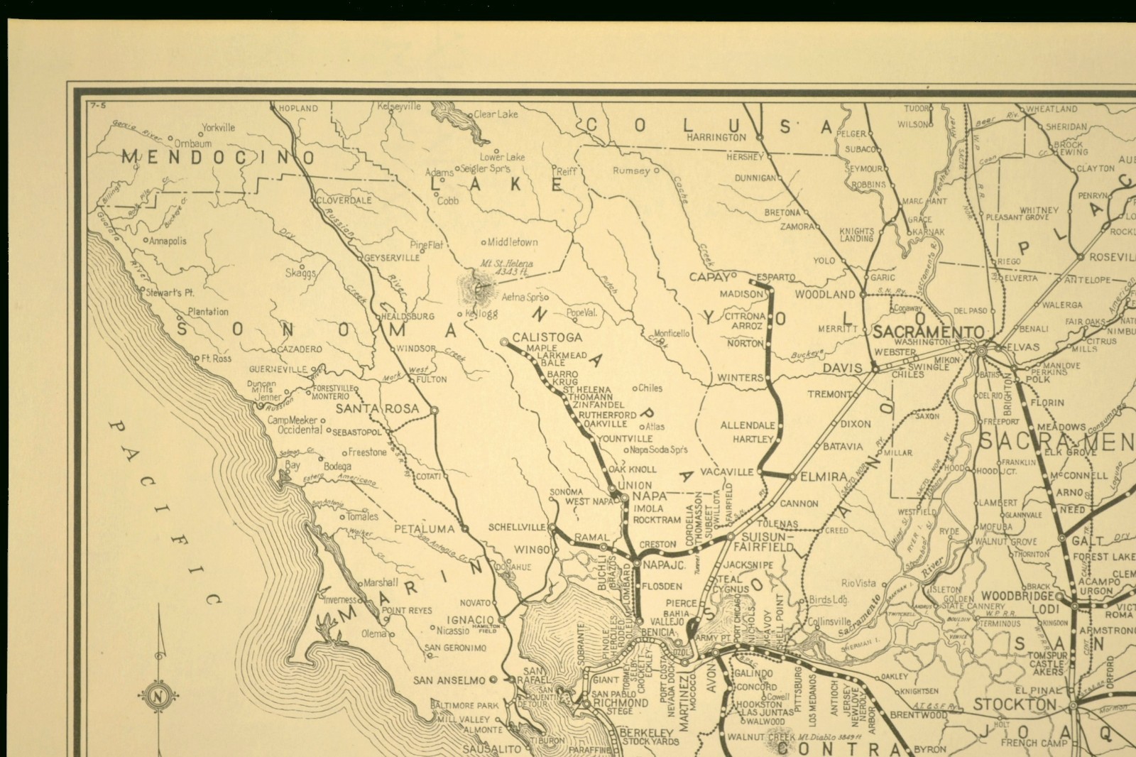 Southern Pacific Railroad Map Western Division Oakland Pier SF&O RR Napa Valley