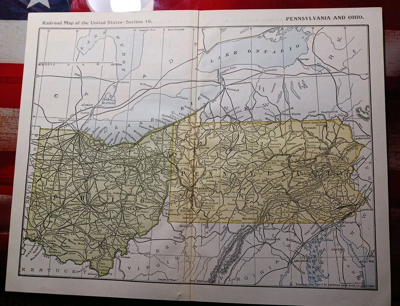 ~ 1897 Train Route Map OHIO & Pennsylvania all Railroad Lines Stations 9″ x 11″