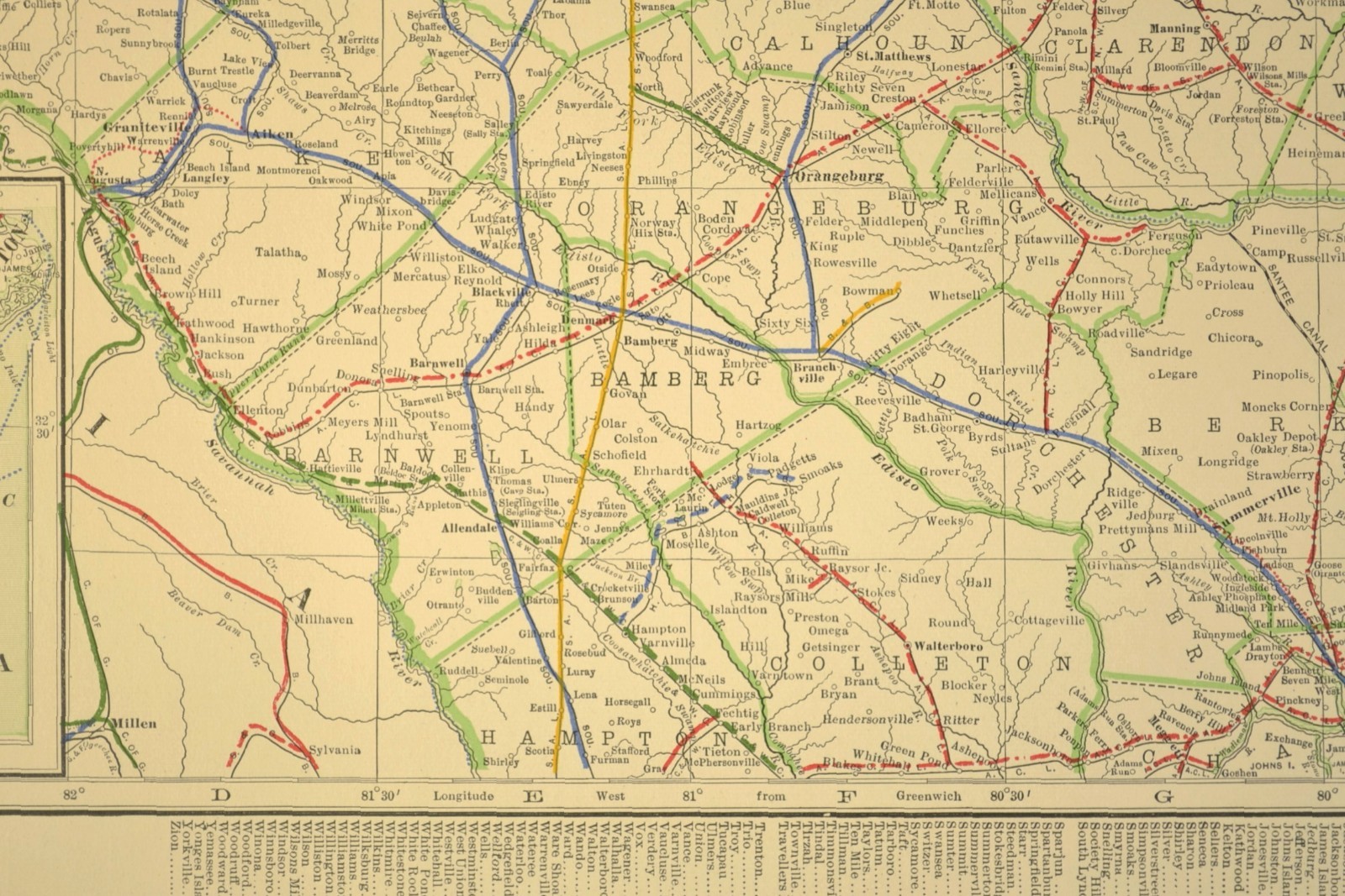 1914 Antique Map of SOUTH CAROLINA Railroads Map ORIGINAL Atlas Map ACL RR DATED