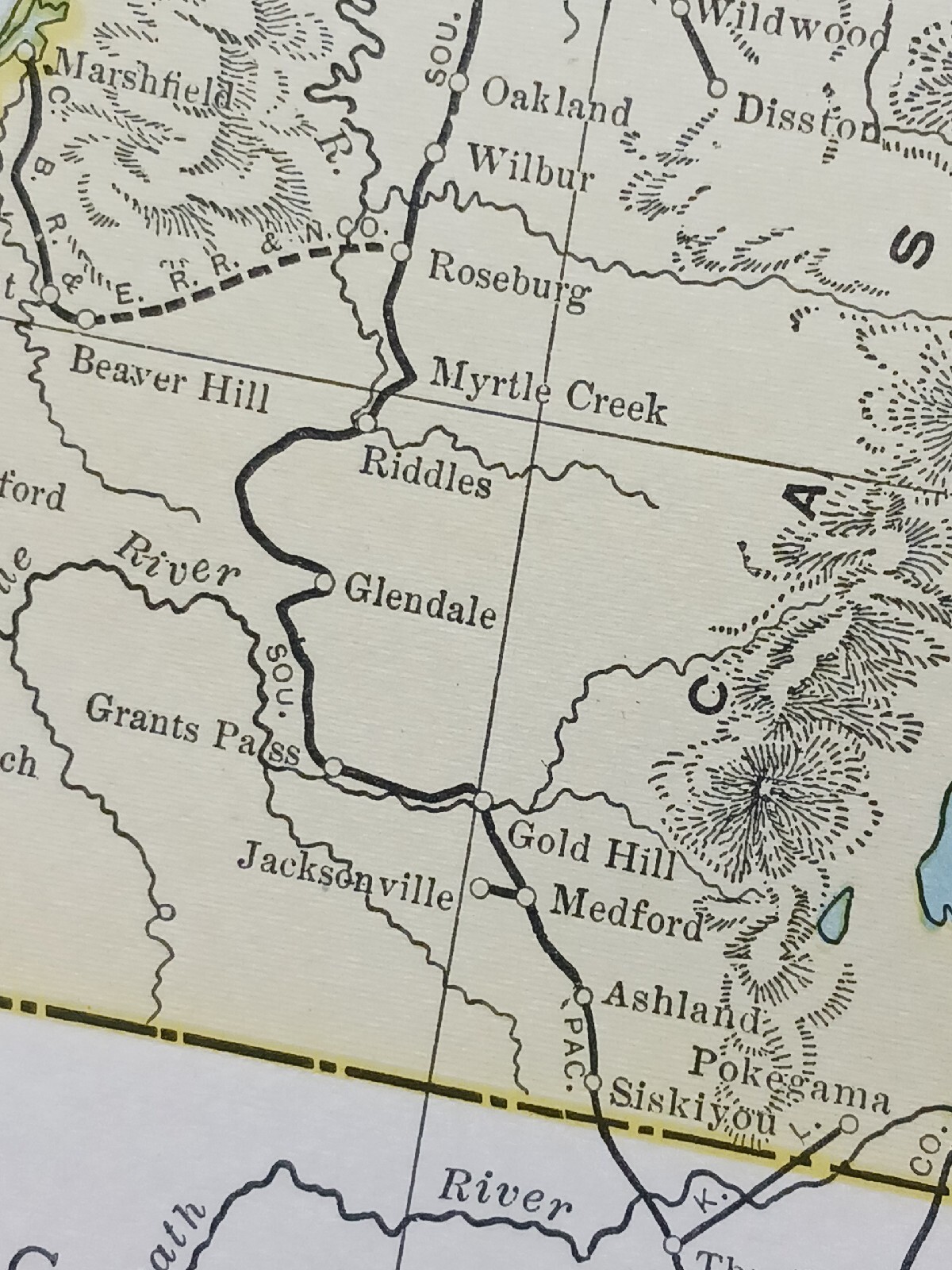 Antique 1909 Railroad Route Map CALIFORNIA NEVADA all train Lines~ 9″ × 11″