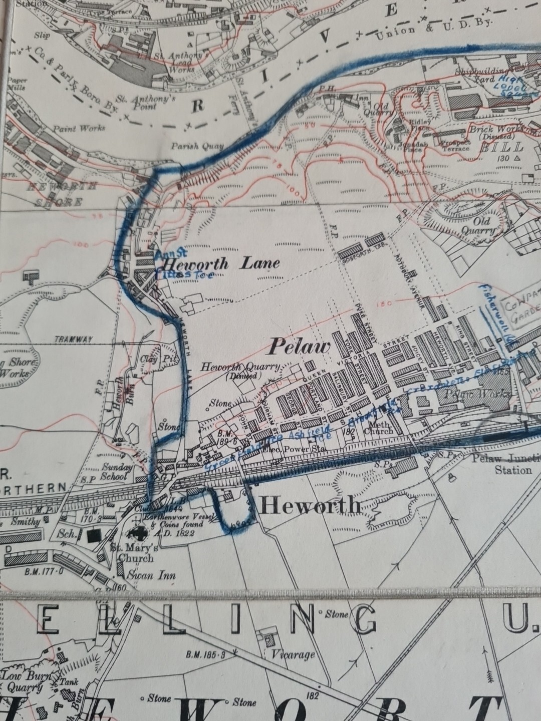 NER Gateshead Pelaw Map 1921 Railway Parcels delivered Handwritten Railway