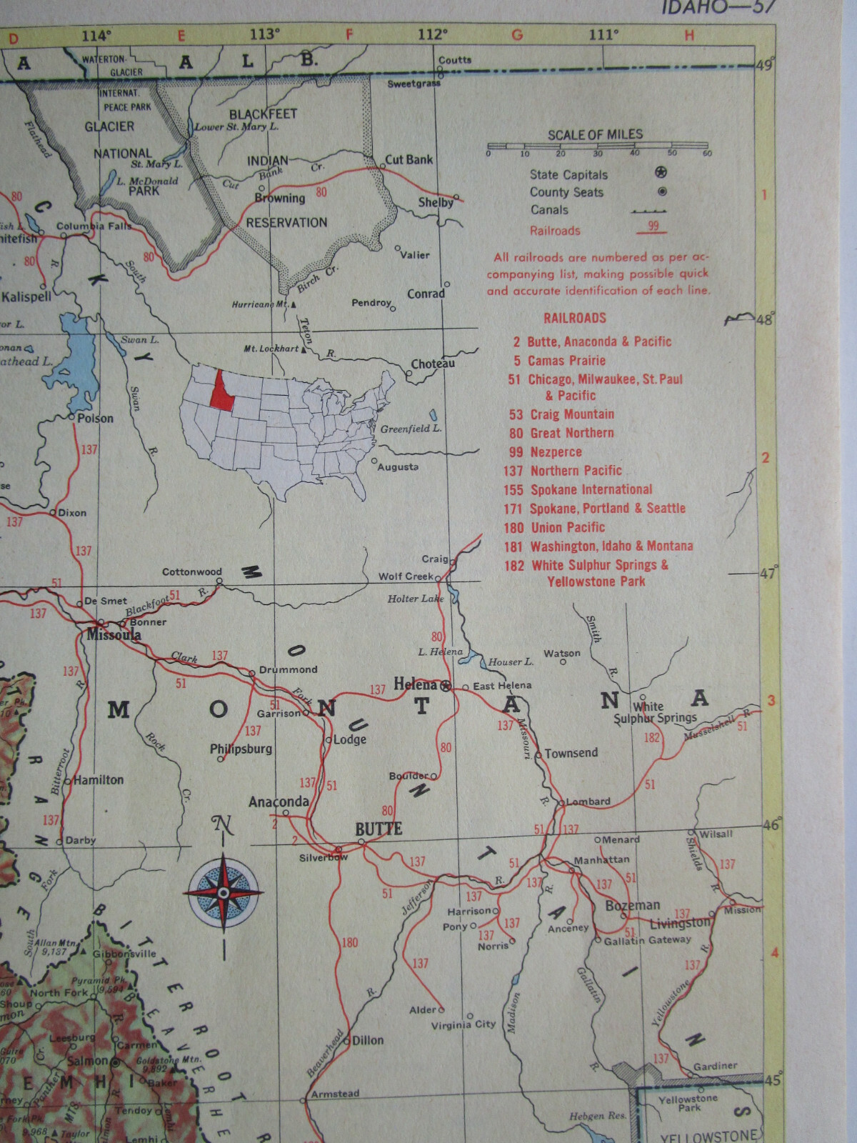 IL ID 1956 ILLINOIS RAILROAD Map LITCHFIELD & MADISON RR ~or~ IDAHO. NEZPERCE RR