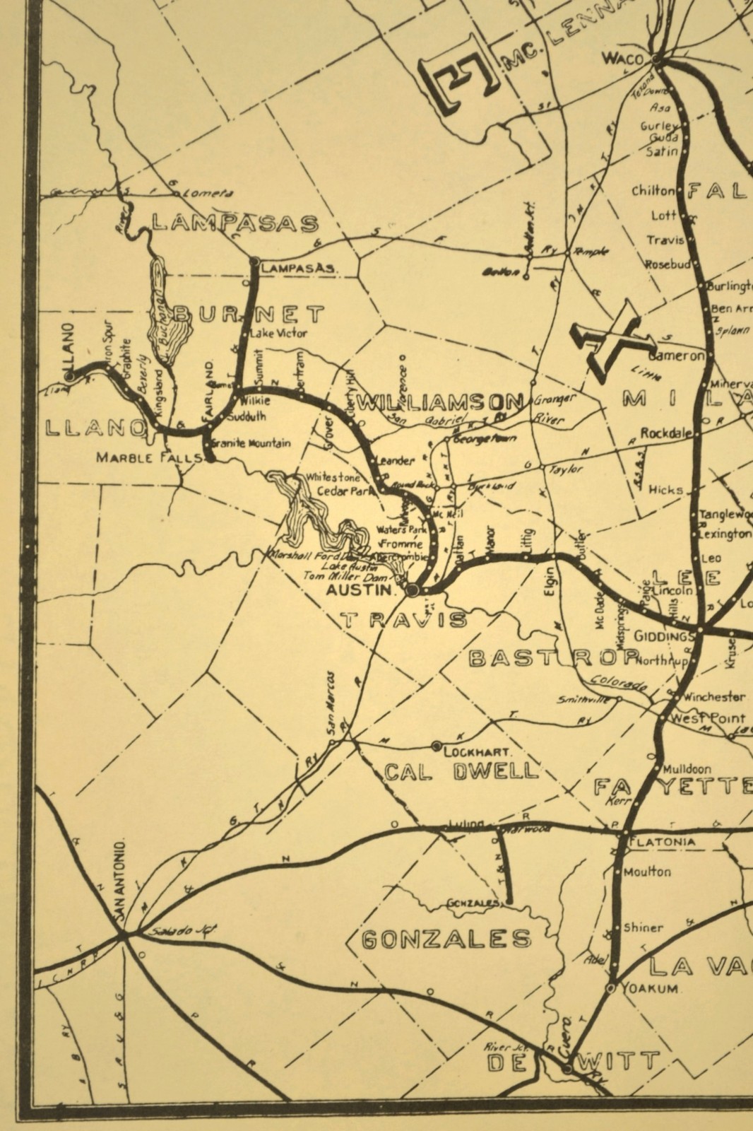 Southern Pacific Railroad Map Dallas Division Austin & Northwestern RR T&NO RR
