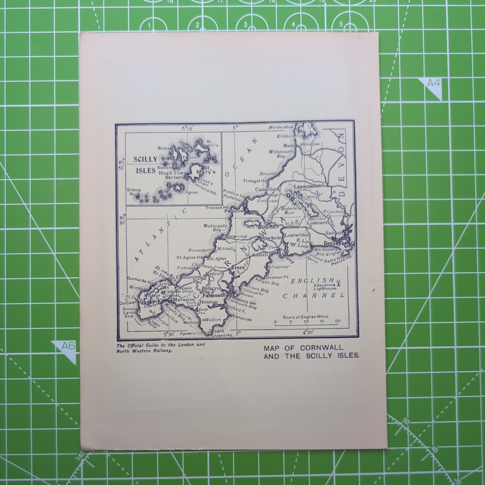 Original 1912 LNWR Map Of Cornwall And The Scilly Isles
