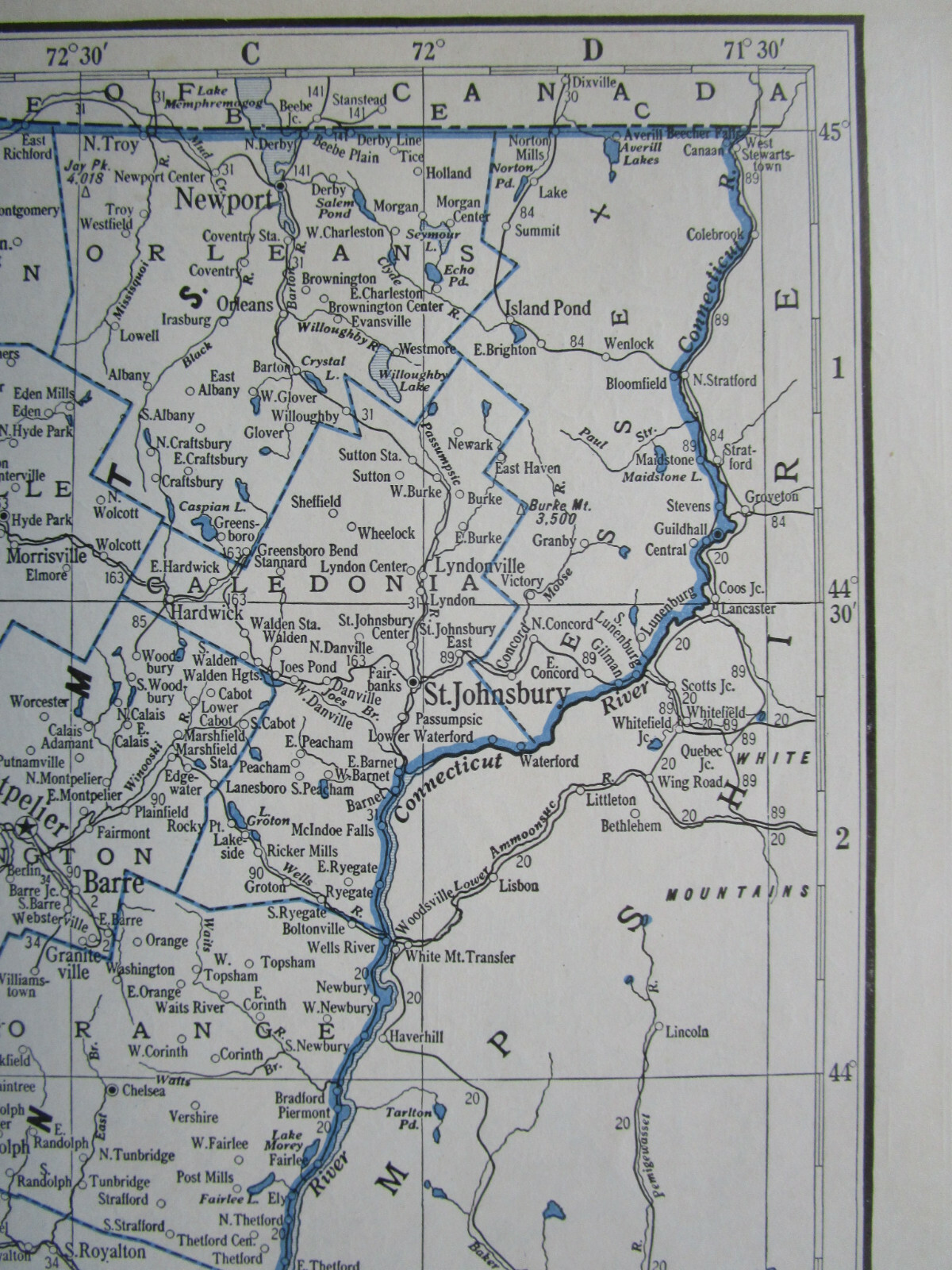 VA VT 1933 VIRGINIA RAILROAD Map WHITE SULPHUR & HUNTERSVILLE RR ~or~ VERMONT
