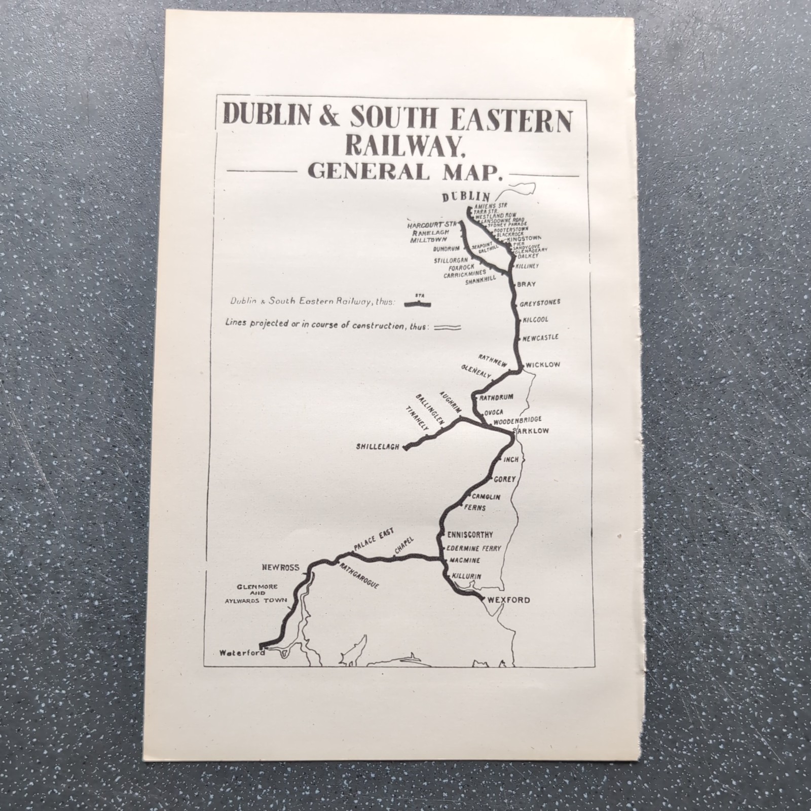 Original 1923 Railway Map of Dublin and South Eastern Railway General Map
