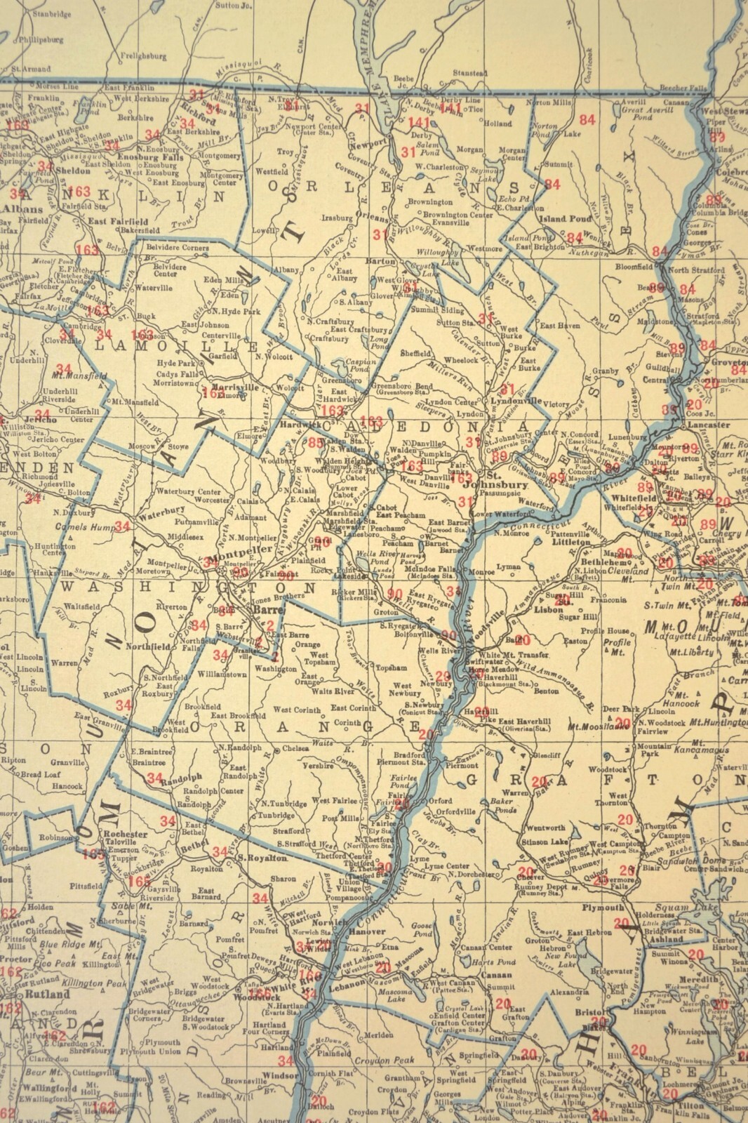 Vintage NEW HAMPSHIRE Railroad Map Vermont Boston & Maine LARGE Original Antique
