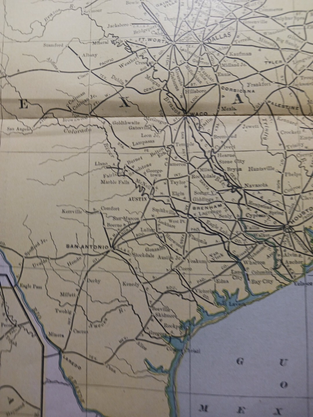 1902 Train Route Map INDIAN TERRITORY TEXAS OK Railroad Lines Stations 11″×9″