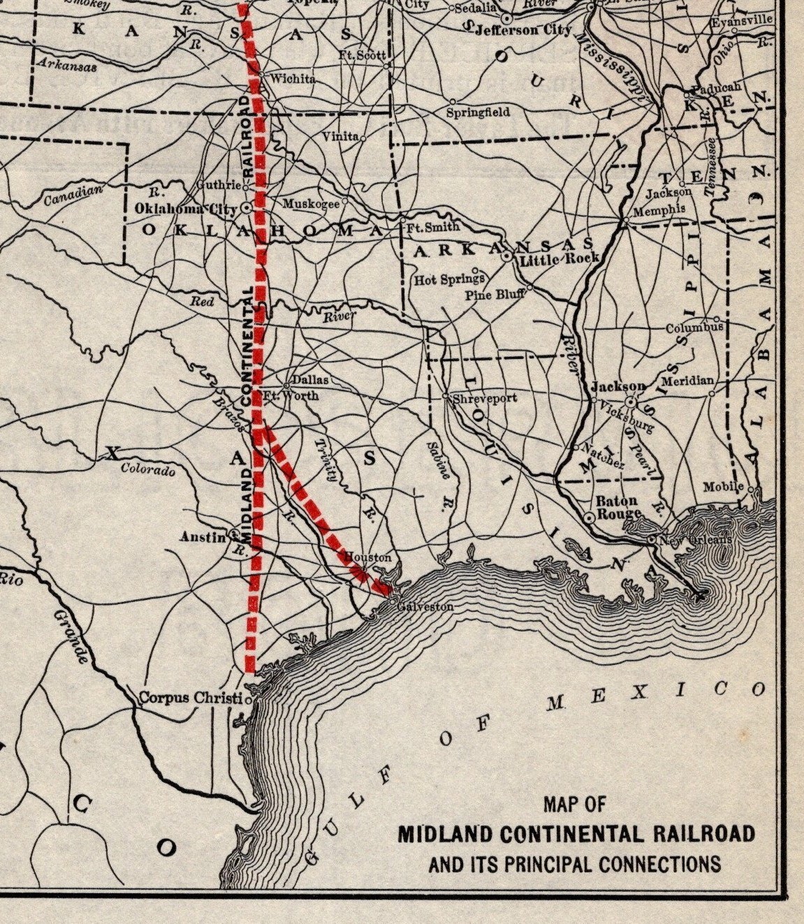 1912 Antique Midland Continental Railroad Map Vintage Railway Map 2386