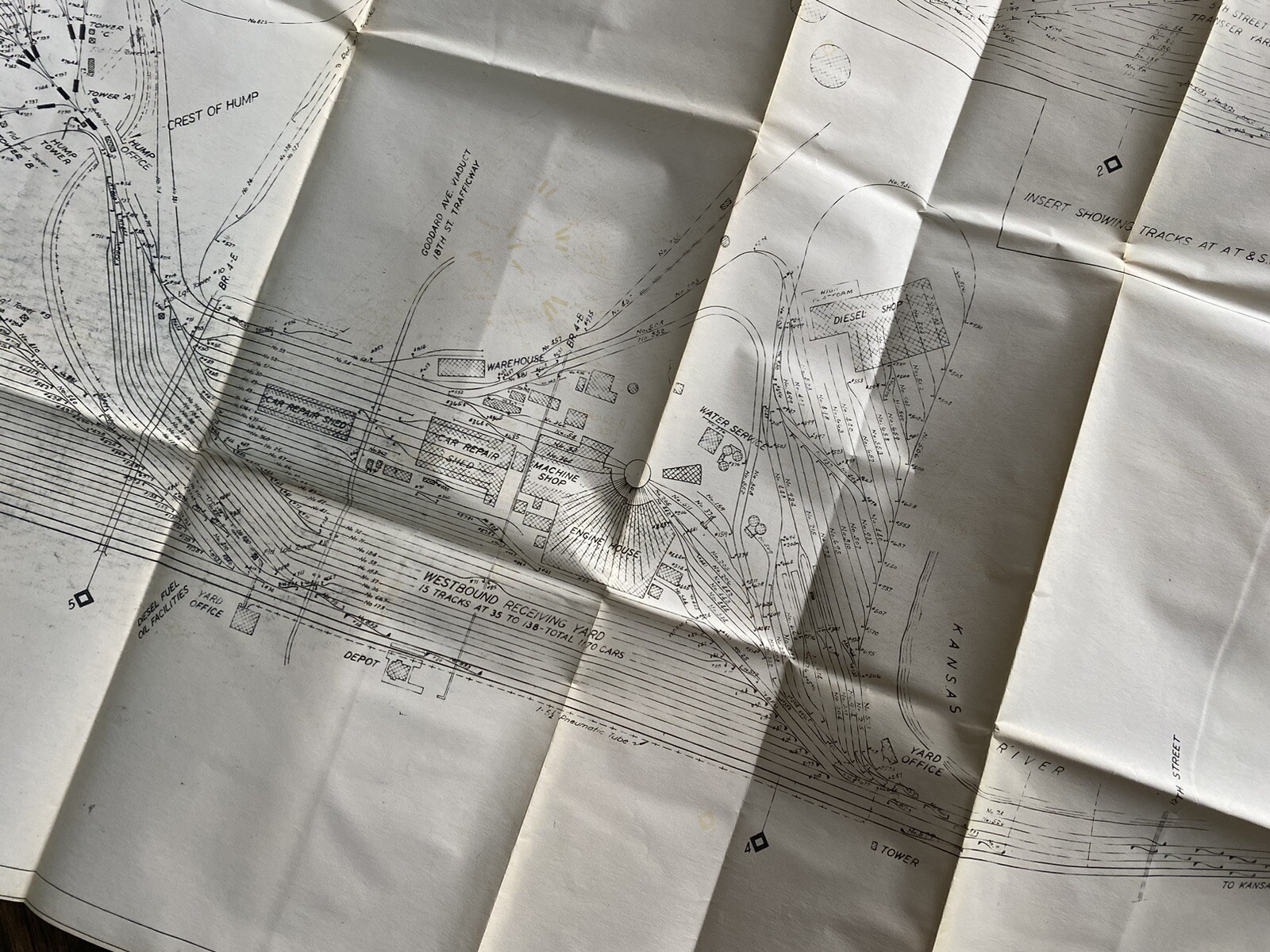 1940s/50s AT&SF Santa Fe Railway Argentine Kansas Railyard Railroad Map Lot RARE