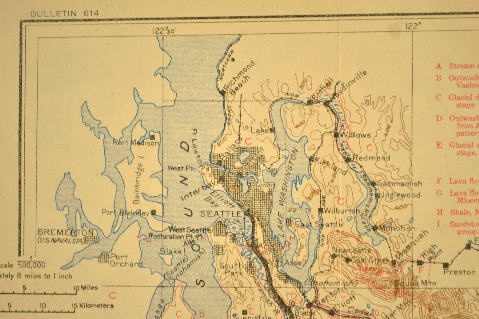 1915 Antique Southern Pacific Railroad Map Seattle Washington Tacoma WA Geologic