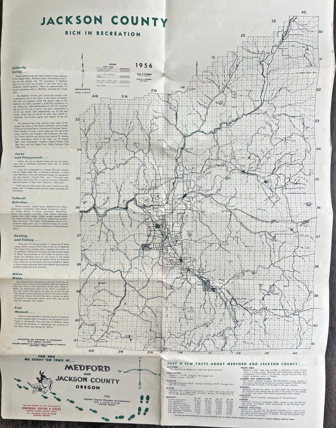MEDFORD & JACKSON Co. OREGON 1956 Recreation & Street Maps POPULATION #’s 9E