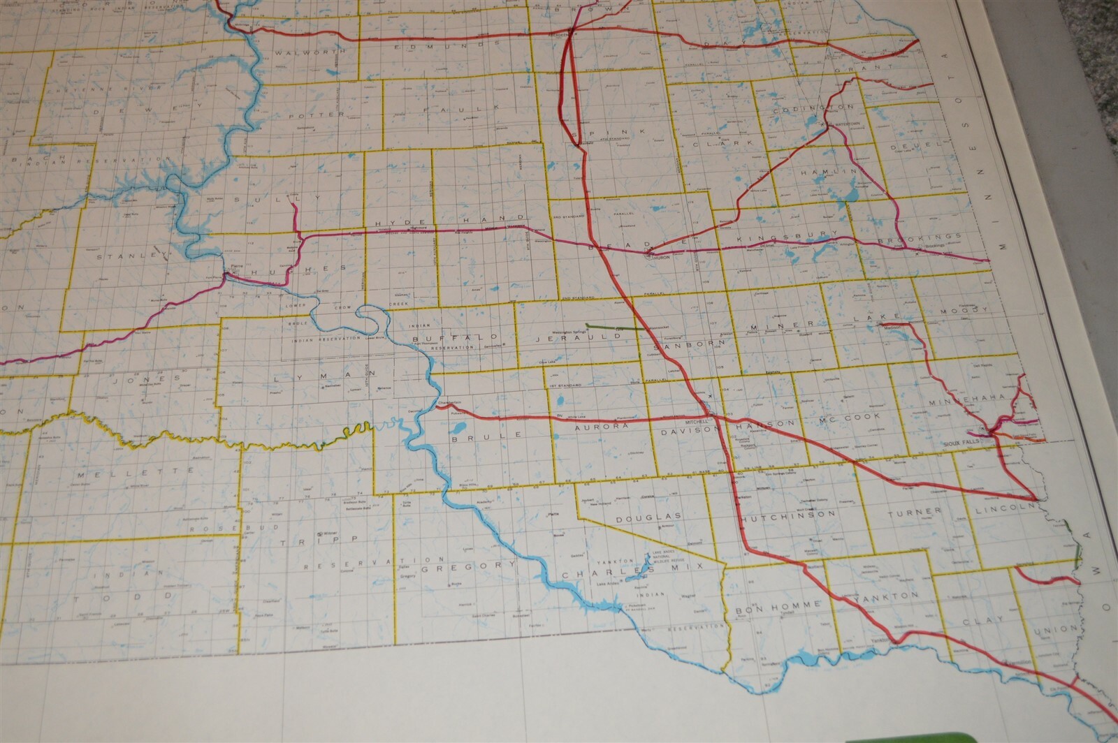 Large 1970’s Burlington Northern Railroad South Dakota Map Poster NO FOLDS